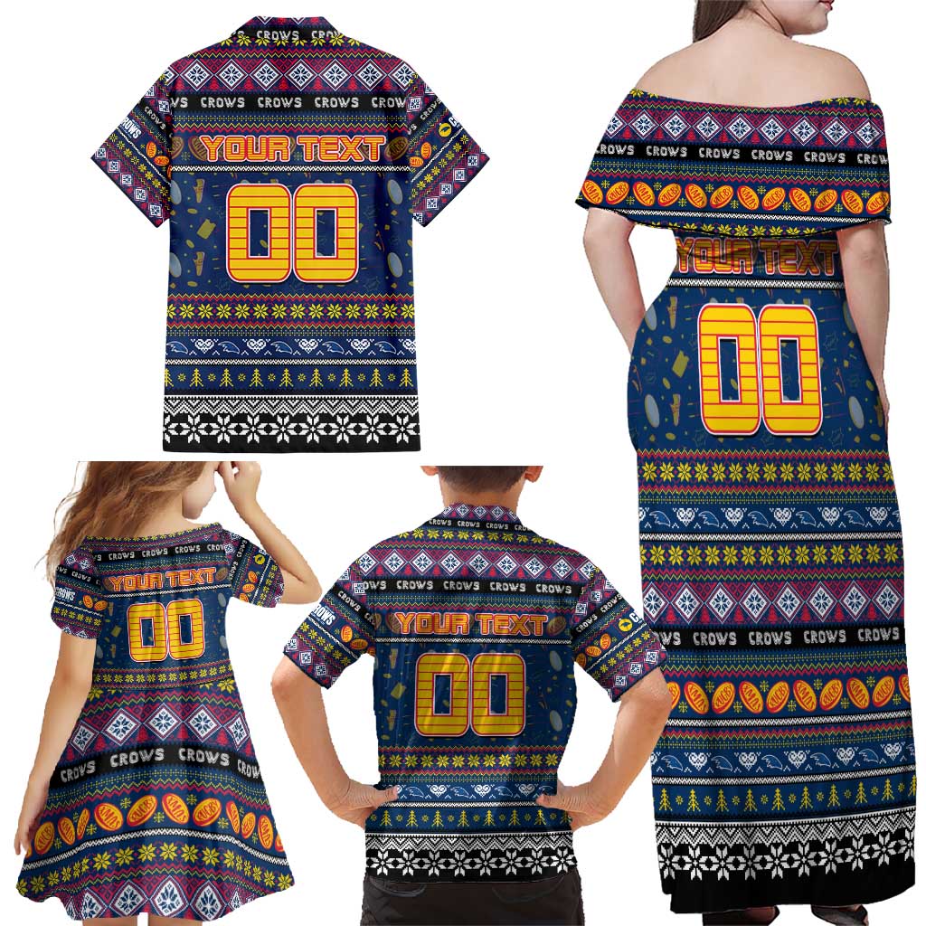 Personalized Crows Rugby Xmas Family Matching Off Shoulder Maxi Dress and Hawaiian Shirt Australia AFL Mascot