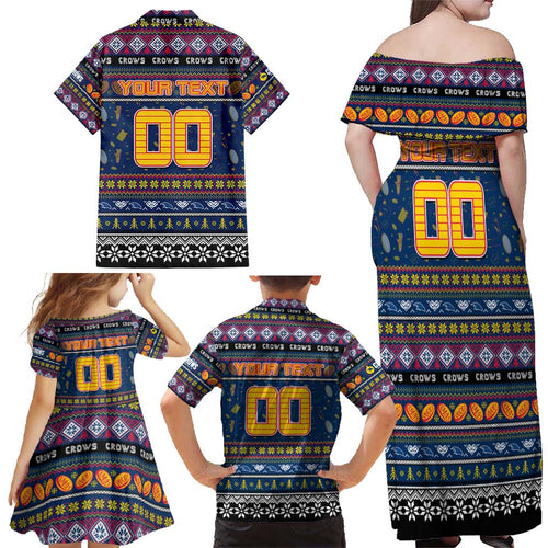 Personalized Crows Rugby Xmas Family Matching Off Shoulder Maxi Dress and Hawaiian Shirt Australia AFL Mascot