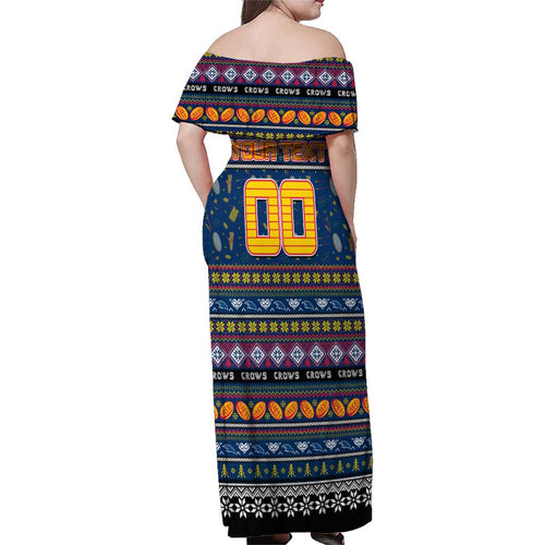 Personalized Crows Rugby Xmas Family Matching Off Shoulder Maxi Dress and Hawaiian Shirt Australia AFL Mascot