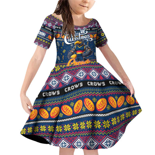 Personalized Crows Rugby Xmas Family Matching Off Shoulder Short Dress and Hawaiian Shirt Australia AFL Mascot