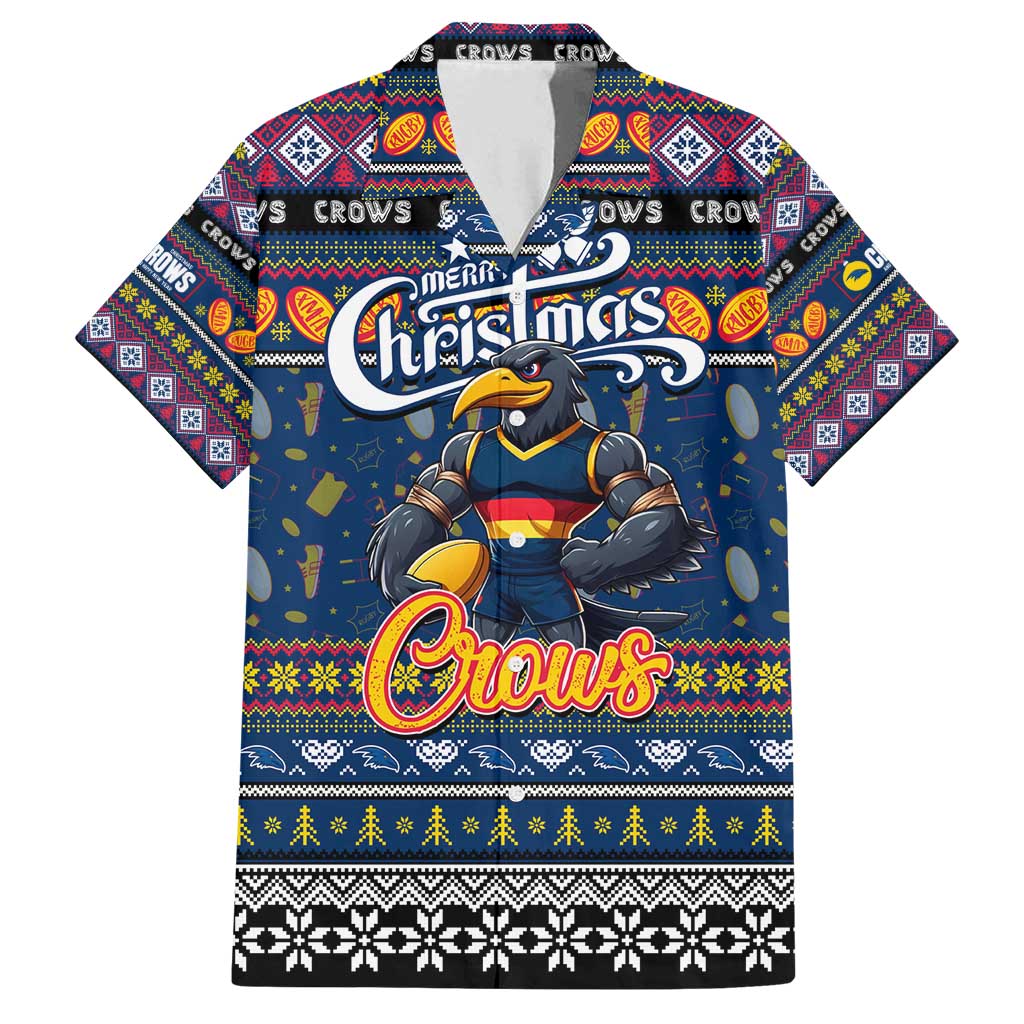 Personalized Crows Rugby Xmas Family Matching Off Shoulder Short Dress and Hawaiian Shirt Australia AFL Mascot
