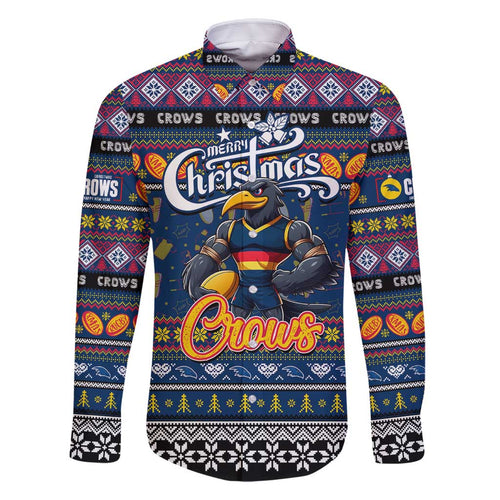 Personalized Crows Rugby Xmas Family Matching Off Shoulder Short Dress and Hawaiian Shirt Australia AFL Mascot