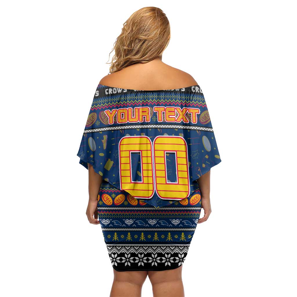 Personalized Crows Rugby Xmas Family Matching Off Shoulder Short Dress and Hawaiian Shirt Australia AFL Mascot