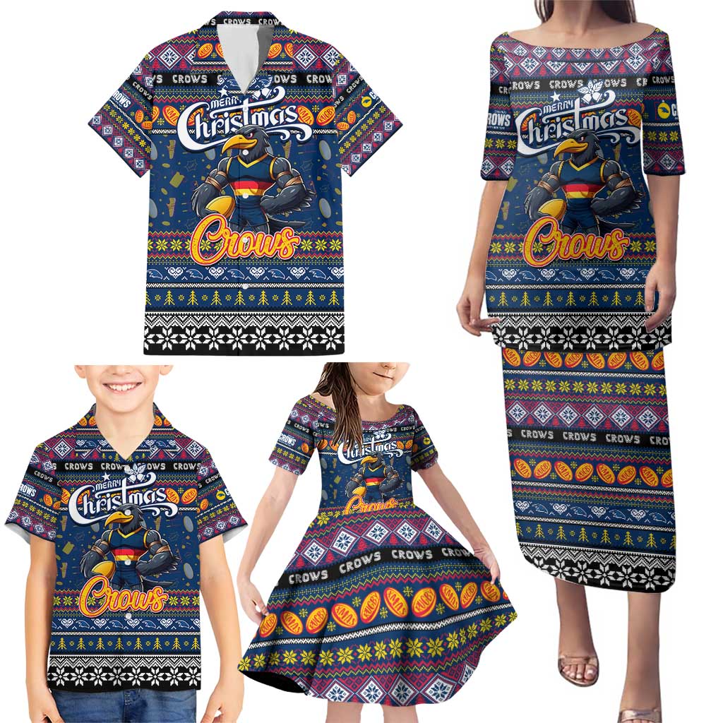 Personalized Crows Rugby Xmas Family Matching Puletasi and Hawaiian Shirt Australia AFL Mascot