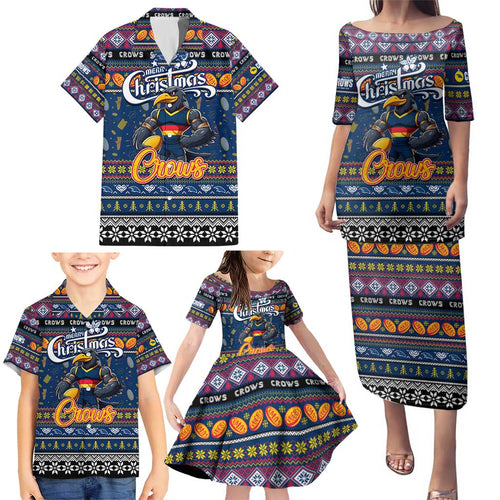 Personalized Crows Rugby Xmas Family Matching Puletasi and Hawaiian Shirt Australia AFL Mascot