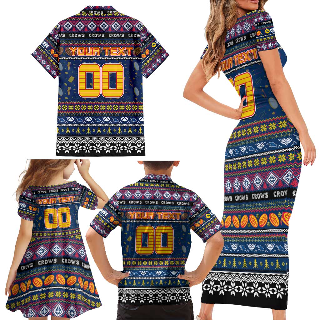 Personalized Crows Rugby Xmas Family Matching Short Sleeve Bodycon Dress and Hawaiian Shirt Australia AFL Mascot