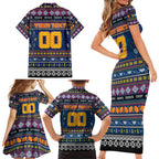 Personalized Crows Rugby Xmas Family Matching Short Sleeve Bodycon Dress and Hawaiian Shirt Australia AFL Mascot