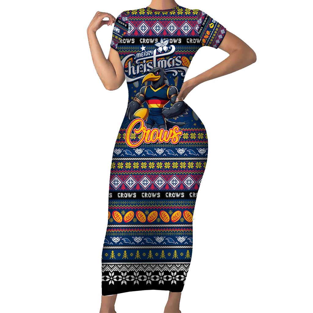 Personalized Crows Rugby Xmas Family Matching Short Sleeve Bodycon Dress and Hawaiian Shirt Australia AFL Mascot