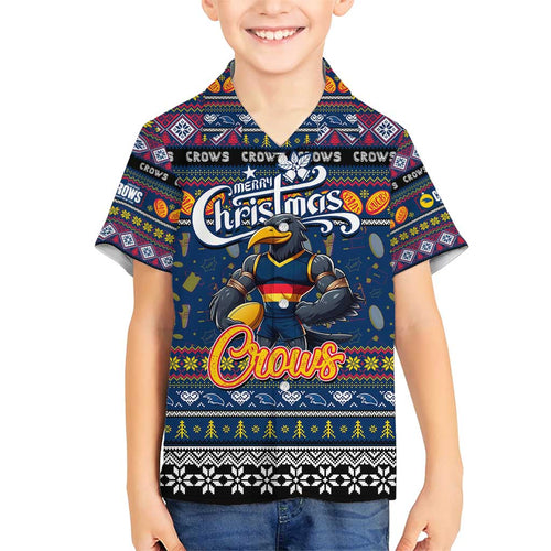 Personalized Crows Rugby Xmas Family Matching Short Sleeve Bodycon Dress and Hawaiian Shirt Australia AFL Mascot