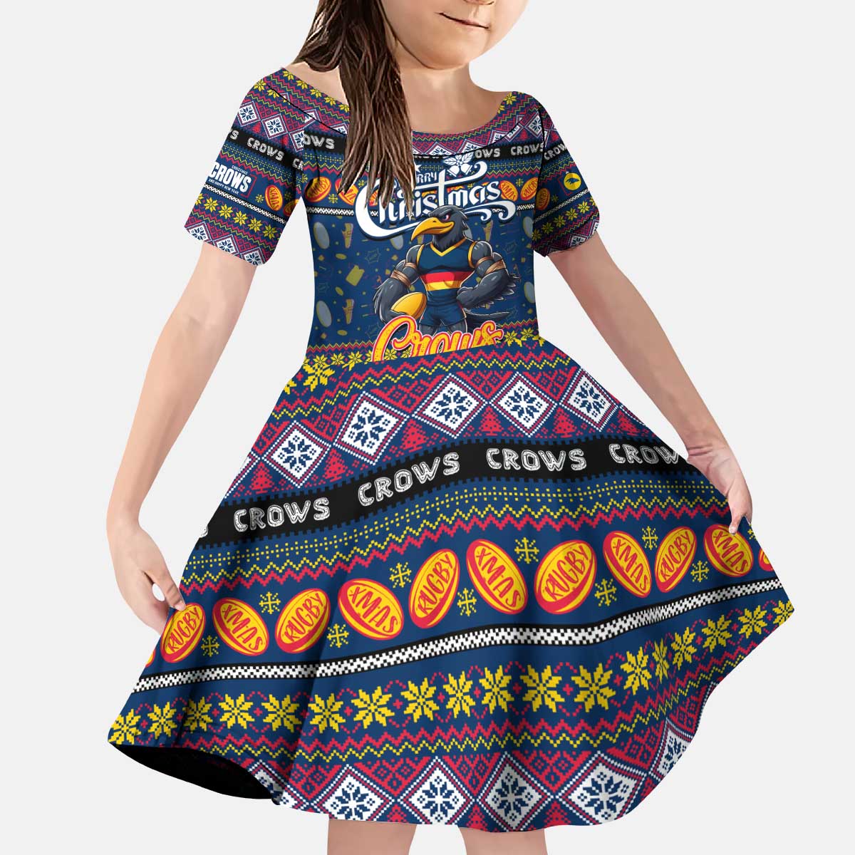 Personalized Crows Rugby Xmas Kid Short Sleeve Dress Australia AFL Mascot