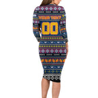 Personalized Crows Rugby Xmas Long Sleeve Bodycon Dress Australia AFL Mascot