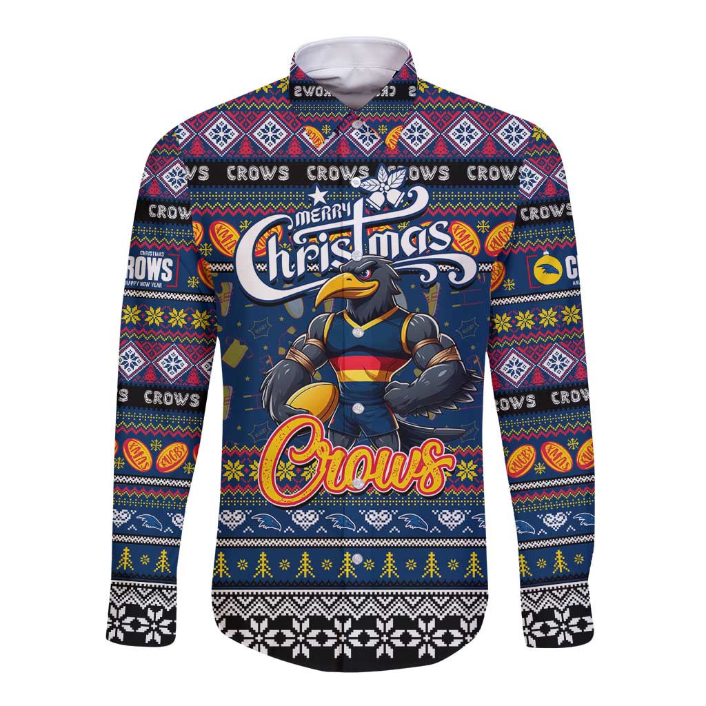 Personalized Crows Rugby Xmas Long Sleeve Button Shirt Australia AFL Mascot