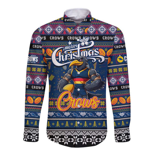 Personalized Crows Rugby Xmas Long Sleeve Button Shirt Australia AFL Mascot