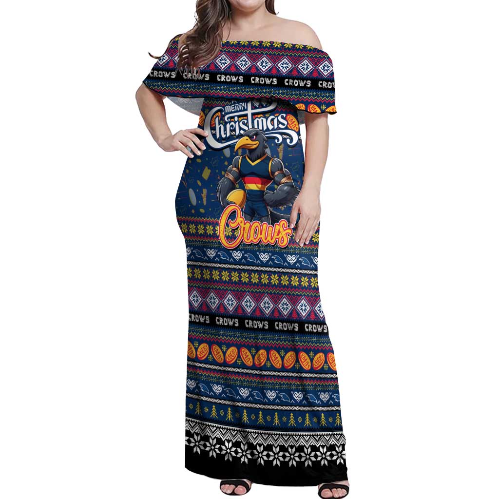 Personalized Crows Rugby Xmas Off Shoulder Maxi Dress Australia AFL Mascot