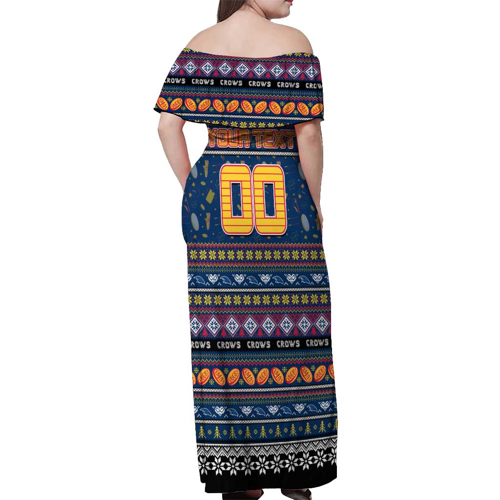 Personalized Crows Rugby Xmas Off Shoulder Maxi Dress Australia AFL Mascot