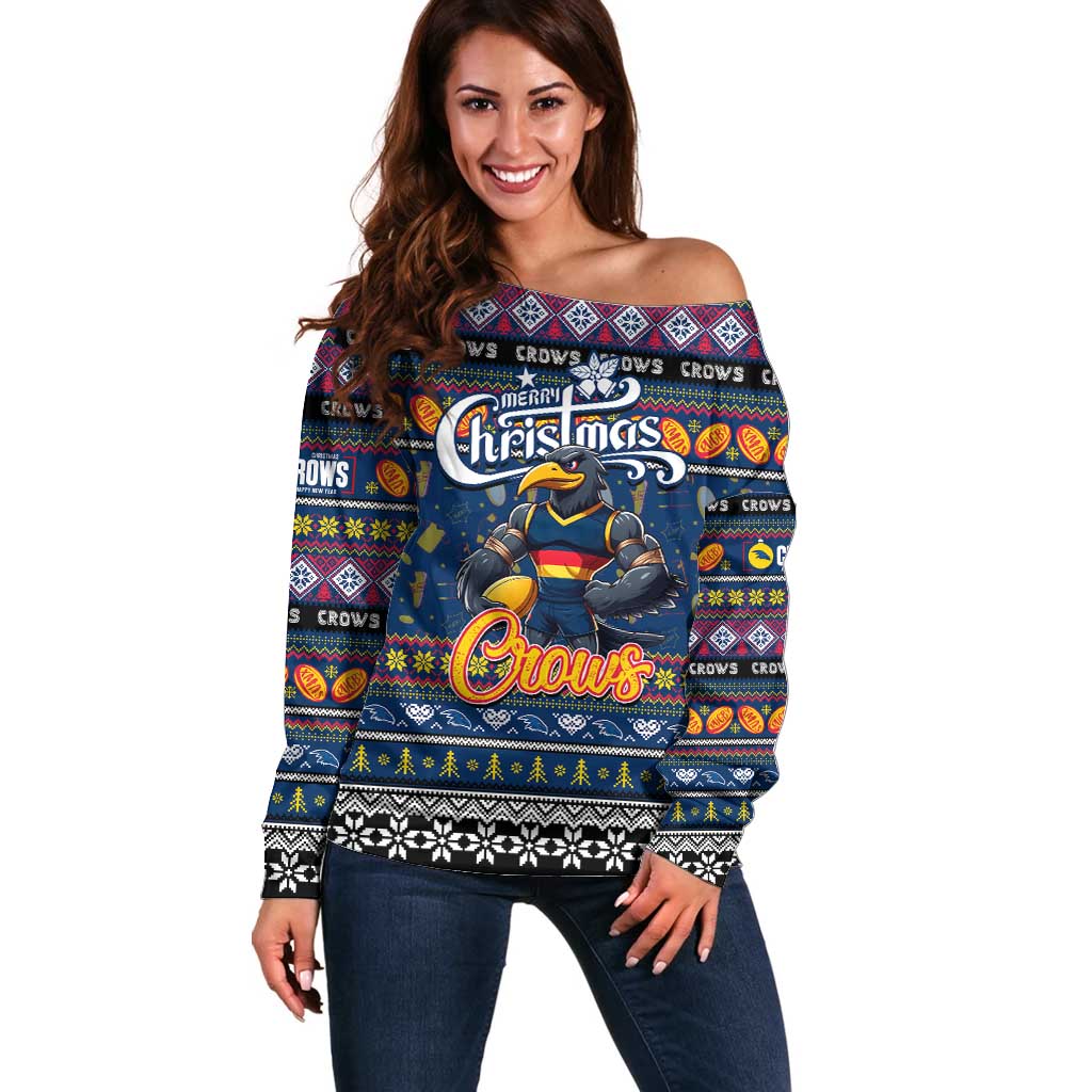 Personalized Crows Rugby Xmas Off Shoulder Sweater Australia AFL Mascot