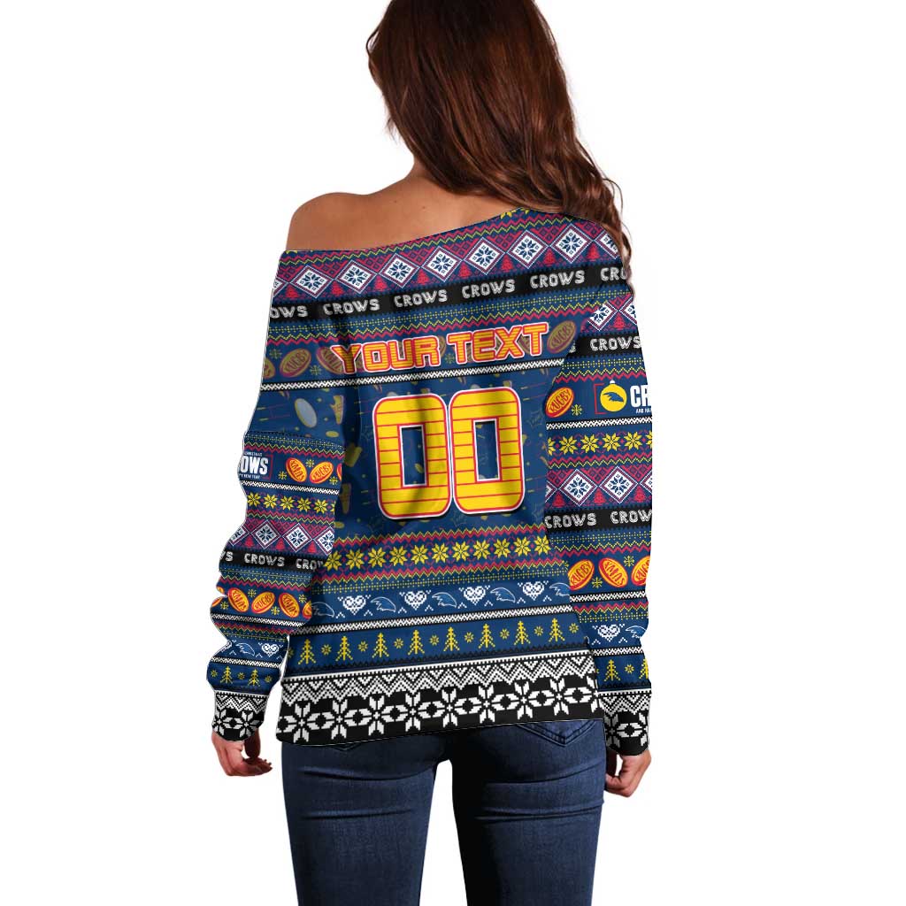 Personalized Crows Rugby Xmas Off Shoulder Sweater Australia AFL Mascot