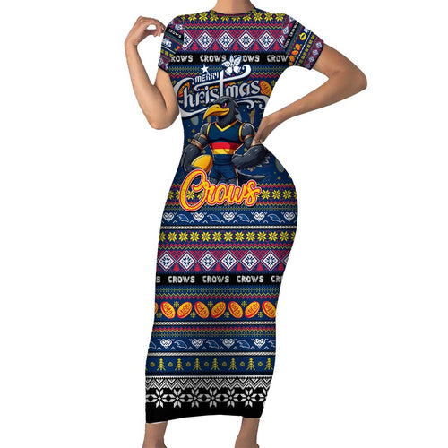 Personalized Crows Rugby Xmas Short Sleeve Bodycon Dress Australia AFL Mascot