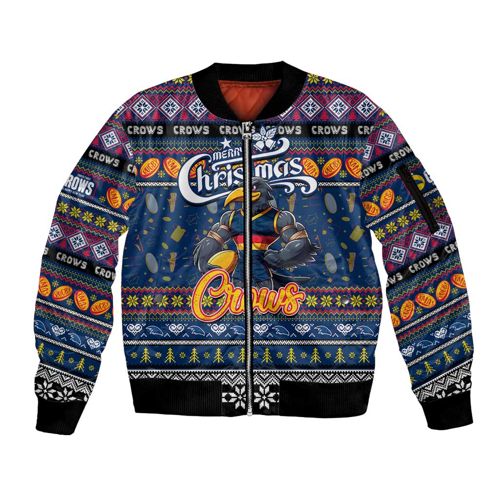 Personalized Crows Rugby Xmas Sleeve Zip Bomber Jacket Australia AFL Mascot