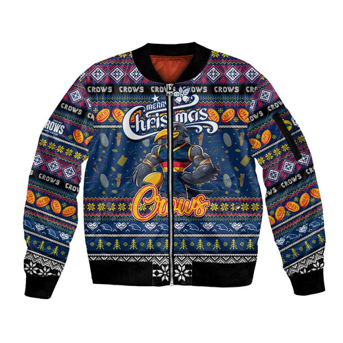 Personalized Crows Rugby Xmas Sleeve Zip Bomber Jacket Australia AFL Mascot