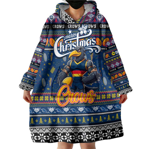 Personalized Crows Rugby Xmas Wearable Blanket Hoodie Australia AFL Mascot