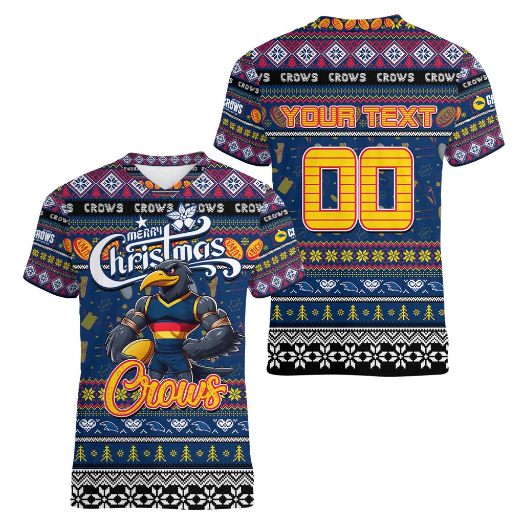Personalized Crows Rugby Xmas Women V-Neck T-Shirt Australia AFL Mascot