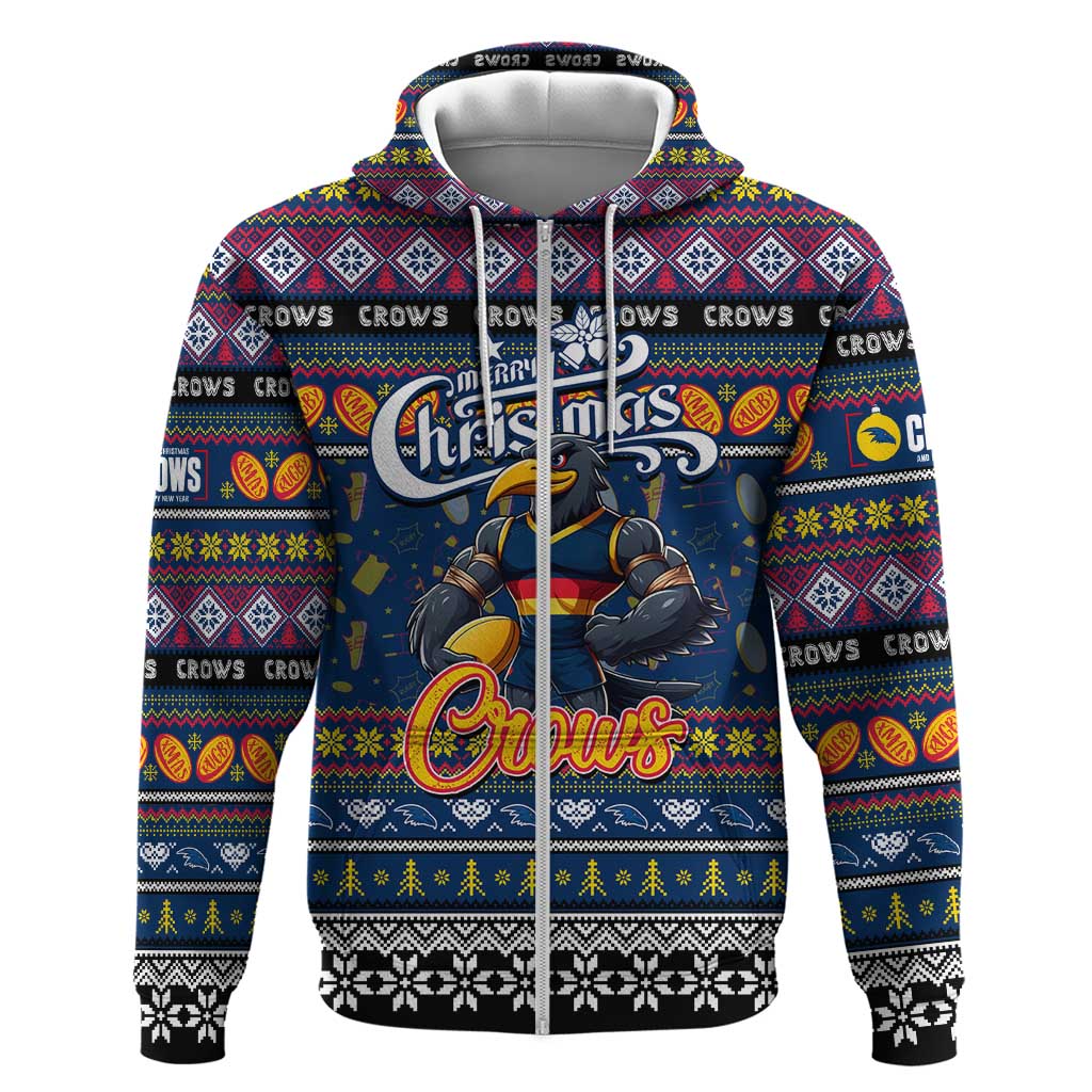 Personalized Crows Rugby Xmas Zip Hoodie Australia AFL Mascot
