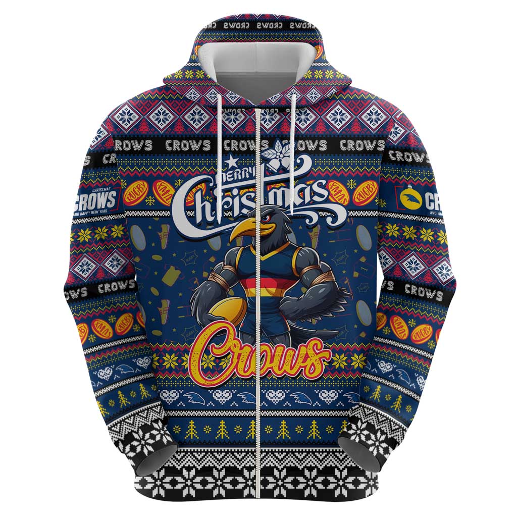 Personalized Crows Rugby Xmas Zip Hoodie Australia AFL Mascot