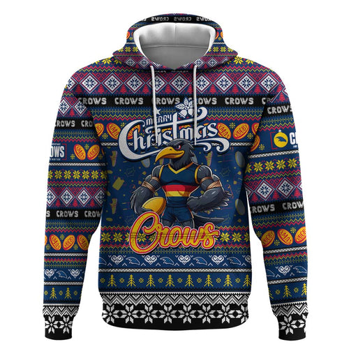 Personalized Crows Rugby Xmas Zip Hoodie Australia AFL Mascot
