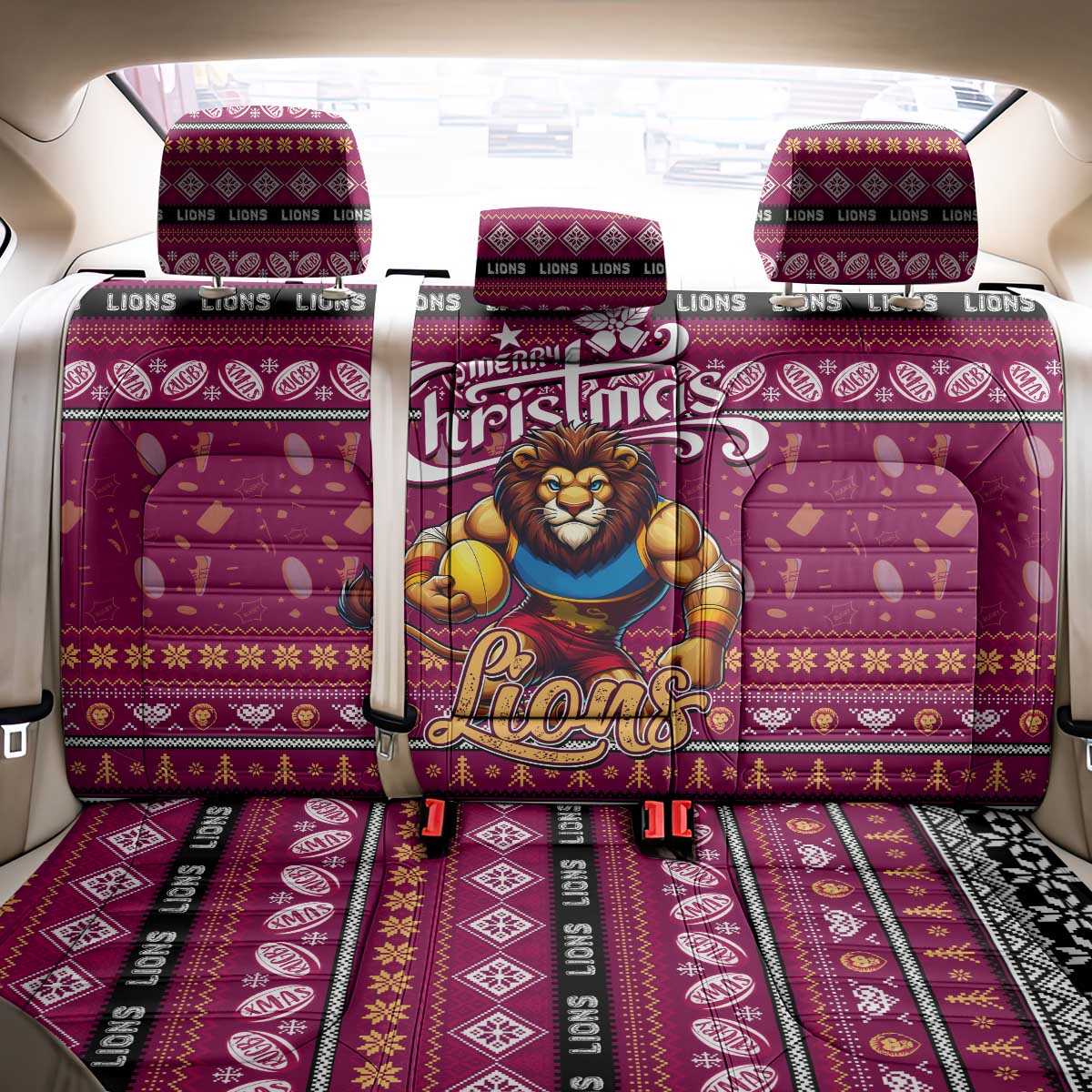 Lions Football Xmas Back Car Seat Cover Australia AFL Mascot