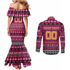 Personalized Lions Rugby Xmas Couples Matching Mermaid Dress and Long Sleeve Button Shirt Australia AFL Mascot