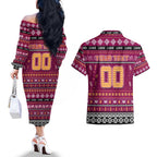 Personalized Lions Rugby Xmas Couples Matching Off The Shoulder Long Sleeve Dress and Hawaiian Shirt Australia AFL Mascot