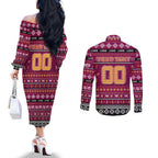 Personalized Lions Rugby Xmas Couples Matching Off The Shoulder Long Sleeve Dress and Long Sleeve Button Shirt Australia AFL Mascot