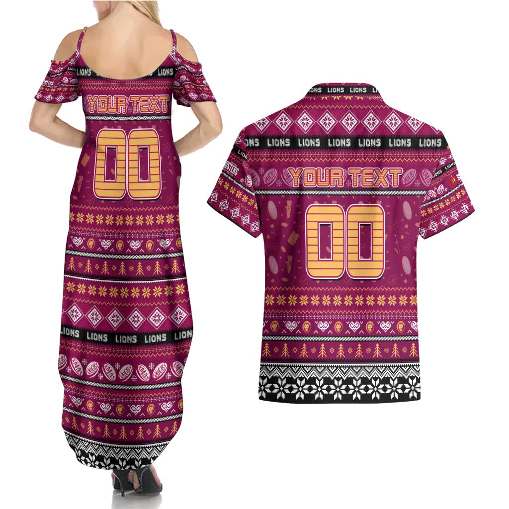 Personalized Lions Rugby Xmas Couples Matching Summer Maxi Dress and Hawaiian Shirt Australia AFL Mascot