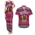 Personalized Lions Rugby Xmas Couples Matching Tank Maxi Dress and Hawaiian Shirt Australia AFL Mascot