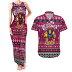 Personalized Lions Rugby Xmas Couples Matching Tank Maxi Dress and Hawaiian Shirt Australia AFL Mascot