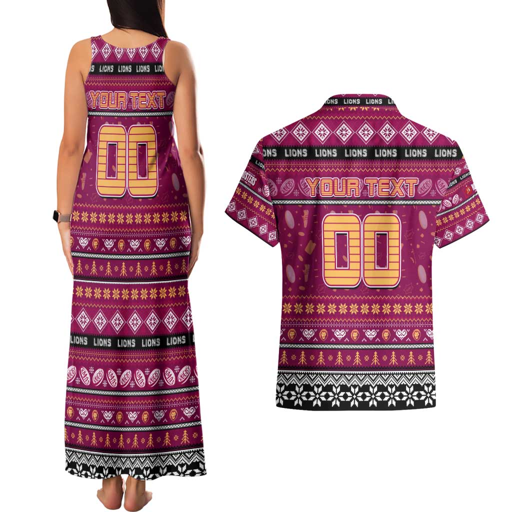 Personalized Lions Rugby Xmas Couples Matching Tank Maxi Dress and Hawaiian Shirt Australia AFL Mascot