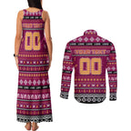 Personalized Lions Rugby Xmas Couples Matching Tank Maxi Dress and Long Sleeve Button Shirt Australia AFL Mascot