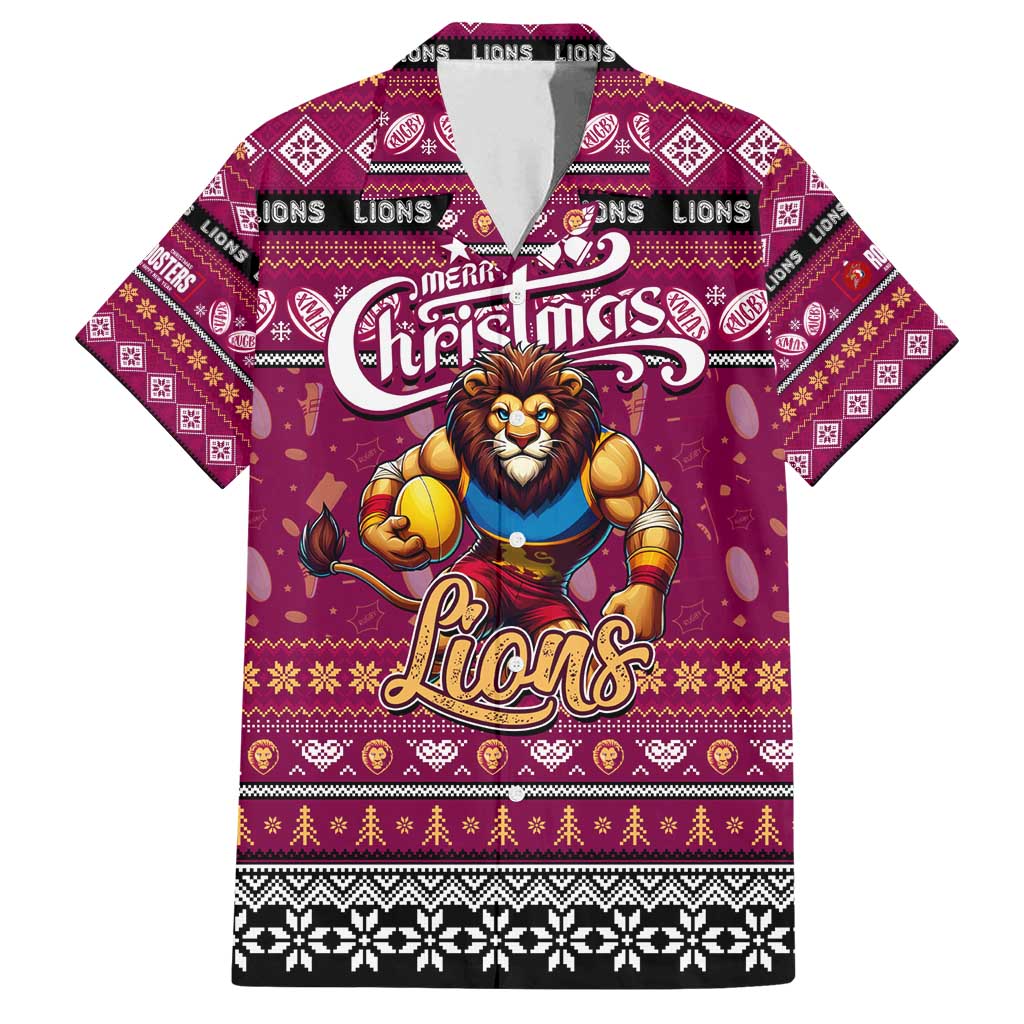 Personalized Lions Rugby Xmas Family Matching Long Sleeve Bodycon Dress and Hawaiian Shirt Australia AFL Mascot