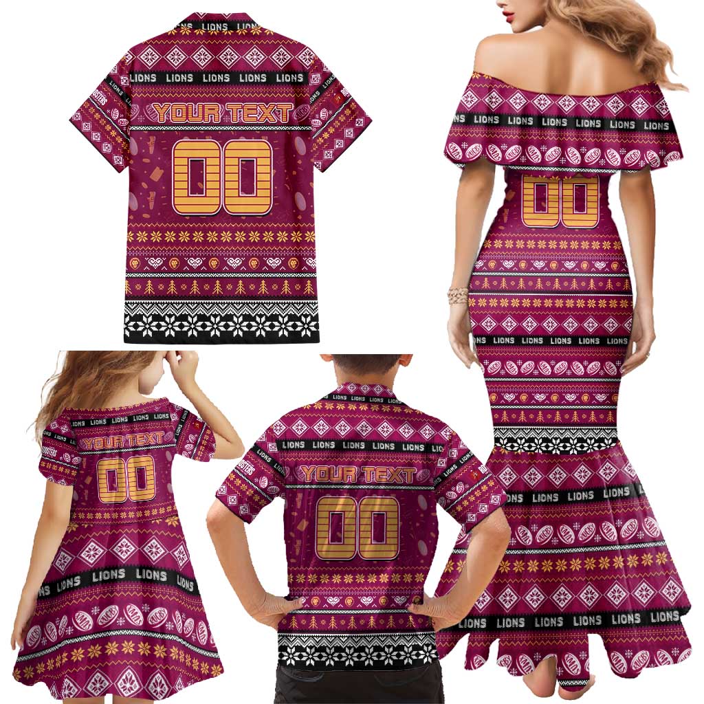 Personalized Lions Rugby Xmas Family Matching Mermaid Dress and Hawaiian Shirt Australia AFL Mascot