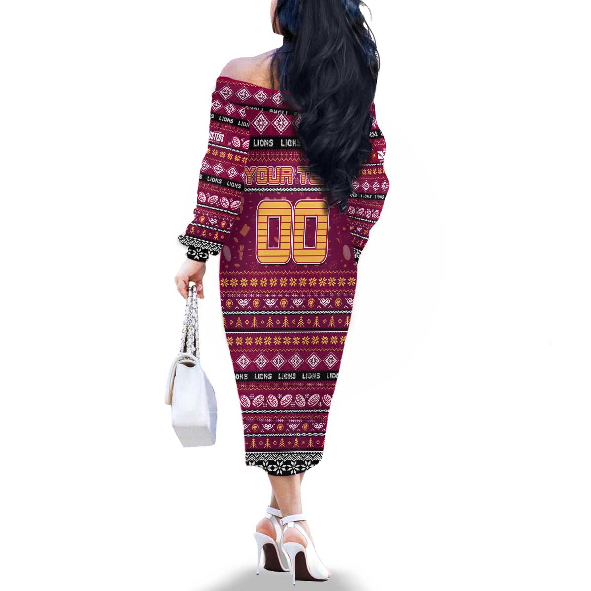 Personalized Lions Rugby Xmas Family Matching Off The Shoulder Long Sleeve Dress and Hawaiian Shirt Australia AFL Mascot