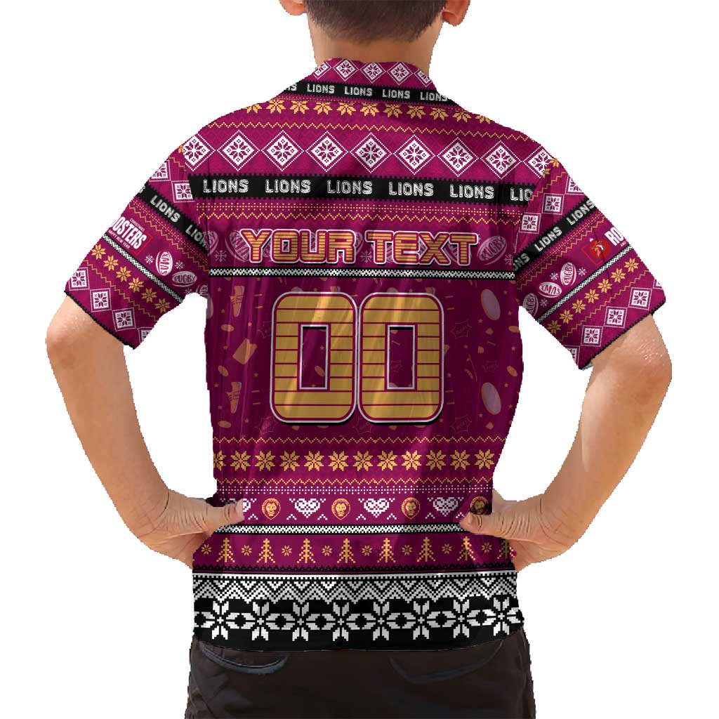 Personalized Lions Rugby Xmas Family Matching Off Shoulder Maxi Dress and Hawaiian Shirt Australia AFL Mascot