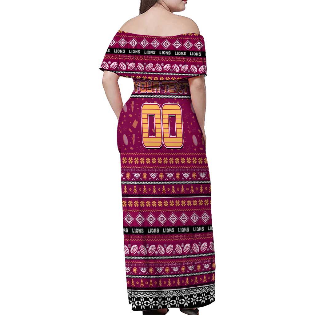 Personalized Lions Rugby Xmas Family Matching Off Shoulder Maxi Dress and Hawaiian Shirt Australia AFL Mascot