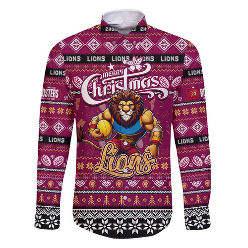 Personalized Lions Rugby Xmas Family Matching Off Shoulder Short Dress and Hawaiian Shirt Australia AFL Mascot