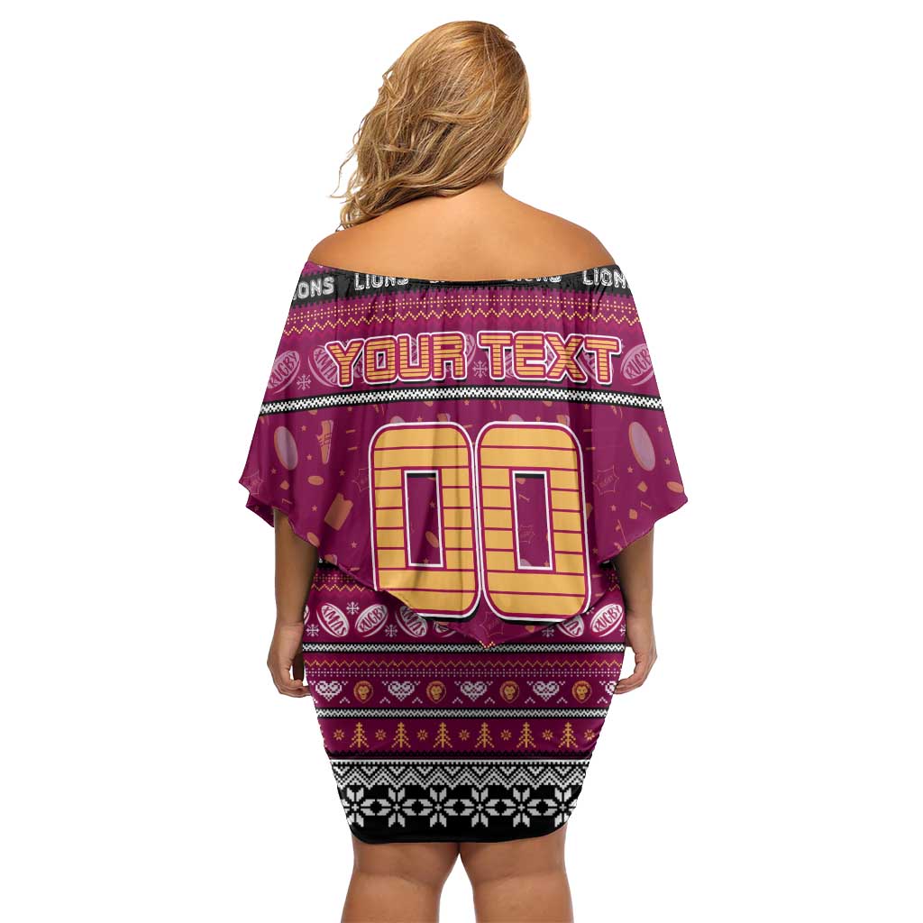 Personalized Lions Rugby Xmas Family Matching Off Shoulder Short Dress and Hawaiian Shirt Australia AFL Mascot