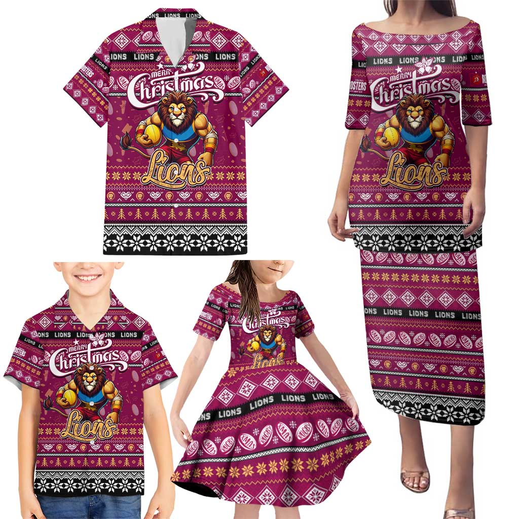 Personalized Lions Rugby Xmas Family Matching Puletasi and Hawaiian Shirt Australia AFL Mascot