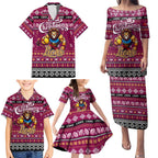 Personalized Lions Rugby Xmas Family Matching Puletasi and Hawaiian Shirt Australia AFL Mascot
