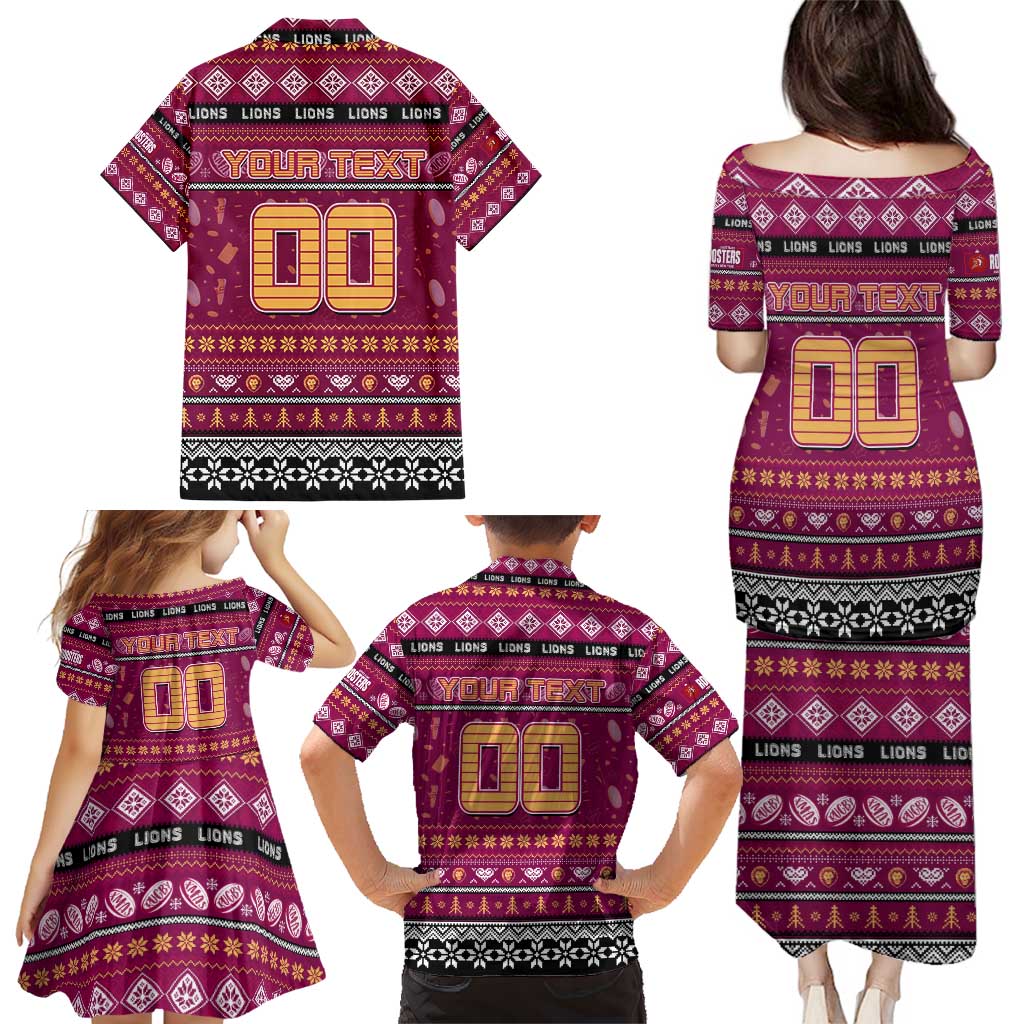 Personalized Lions Rugby Xmas Family Matching Puletasi and Hawaiian Shirt Australia AFL Mascot