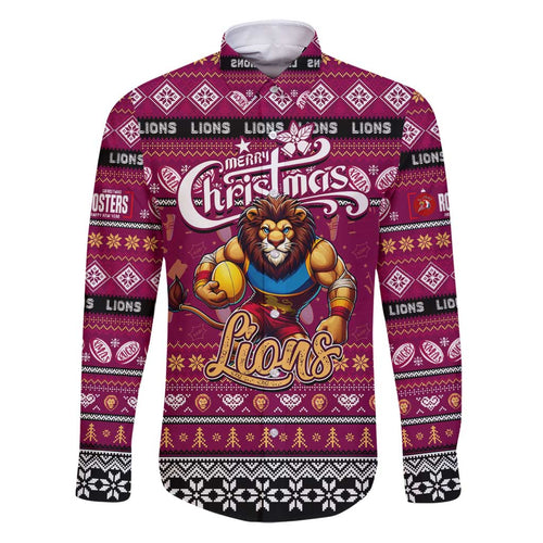 Personalized Lions Rugby Xmas Family Matching Puletasi and Hawaiian Shirt Australia AFL Mascot