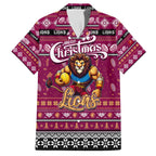 Personalized Lions Rugby Xmas Family Matching Short Sleeve Bodycon Dress and Hawaiian Shirt Australia AFL Mascot